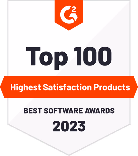 G2 Top 100 Highest Satisfaction Products - Best Software Awards 2023